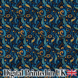 Blue Gold Paisley Ornate Floral Pattern Elegant Vintage Textile Design Digital Print Fabric by the Metre UK Sewing Quilting Textile