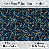 Blue Gold Paisley Ornate Floral Pattern Elegant Vintage Textile Design Digital Print Fabric by the Metre UK Sewing Quilting Textile