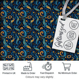 Blue Gold Paisley Ornate Floral Pattern Elegant Vintage Textile Design Digital Print Fabric by the Metre UK Sewing Quilting Textile