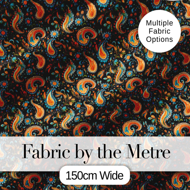 Bright Orange Paisley Floral Seamless Pattern Bold Decorative Textile Design Digital Print Fabric by the Metre UK Sewing Quilting Textile