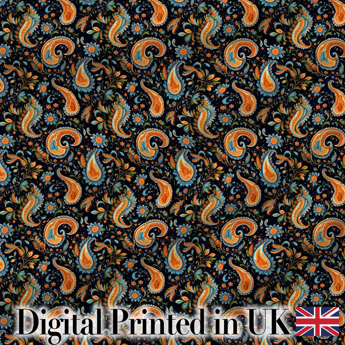 Bright Orange Paisley Floral Seamless Pattern Bold Decorative Textile Design Digital Print Fabric by the Metre UK Sewing Quilting Textile