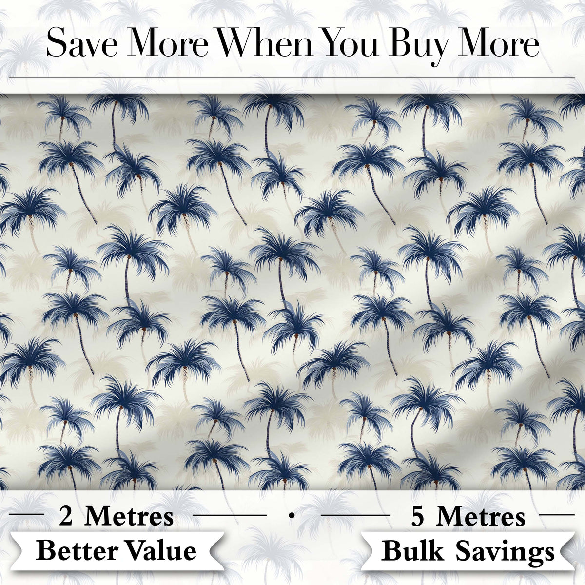 Blue Palm Tree Tropical Seamless Pattern Soft Coastal Style Textile Design Digital Print Fabric by the Metre UK Sewing Quilting Textile