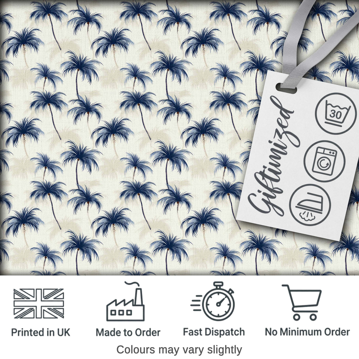 Blue Palm Tree Tropical Seamless Pattern Soft Coastal Style Textile Design Digital Print Fabric by the Metre UK Sewing Quilting Textile