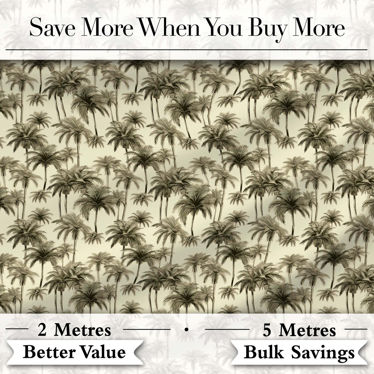 Vintage Sepia Palm Tree Tropical Seamless Pattern Coastal Neutral Textile Digital Print Fabric by the Metre UK Sewing Quilting Textile