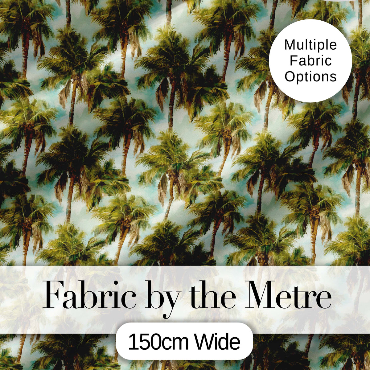 Realistic Tropical Palm Tree Sky Background Seamless Pattern Coastal Fabric Digital Print Fabric by the Metre UK Sewing Quilting Textile