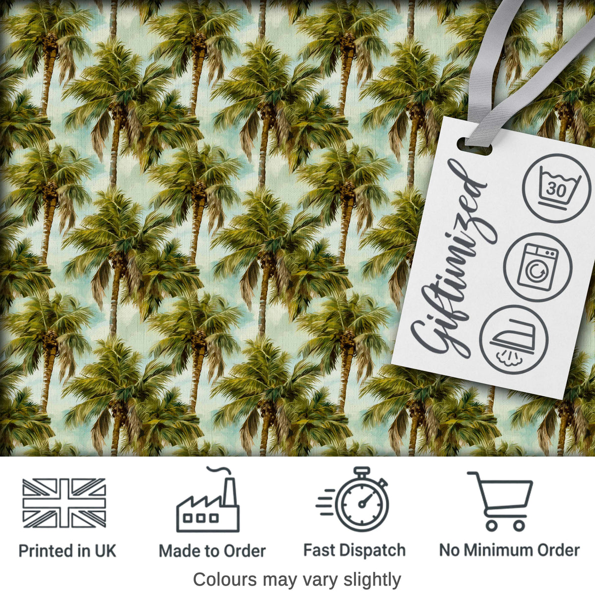 Realistic Tropical Palm Tree Sky Background Seamless Pattern Coastal Fabric Digital Print Fabric by the Metre UK Sewing Quilting Textile