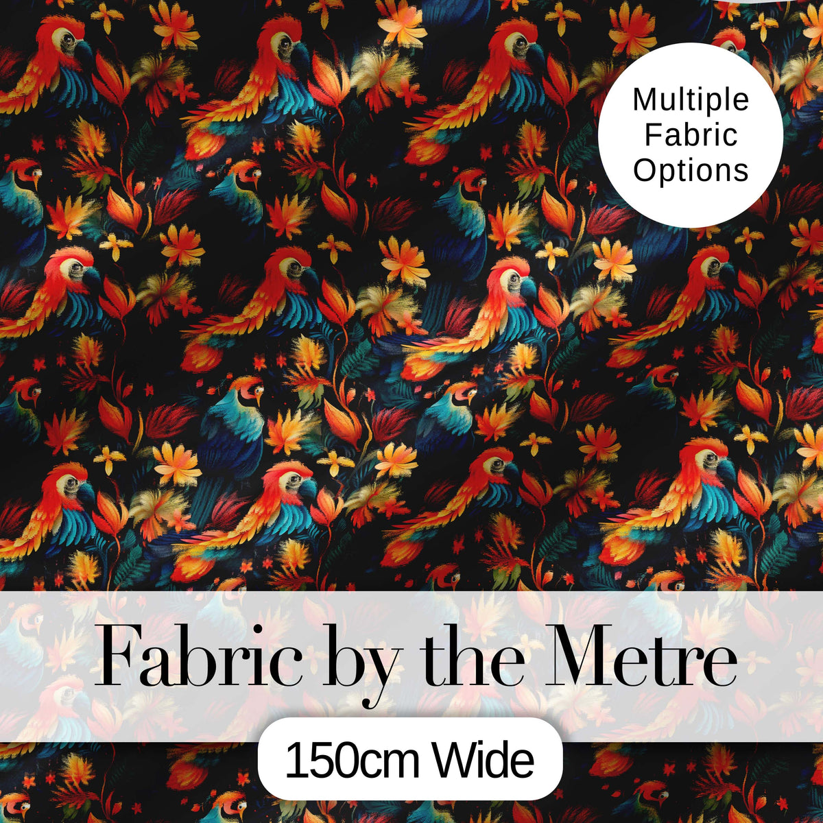 Colorful Tropical Parrot Floral Jungle Seamless Pattern Exotic Bird Textile Digital Print Fabric by the Metre UK Sewing Quilting Textile