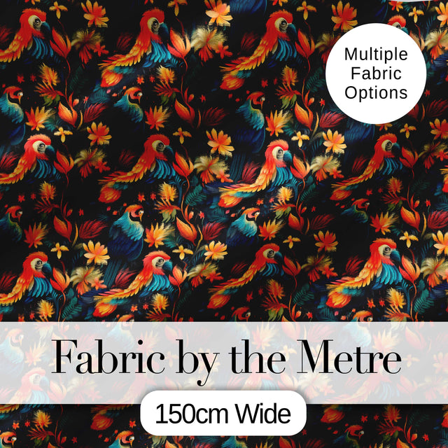 Colorful Tropical Parrot Floral Jungle Seamless Pattern Exotic Bird Textile Digital Print Fabric by the Metre UK Sewing Quilting Textile