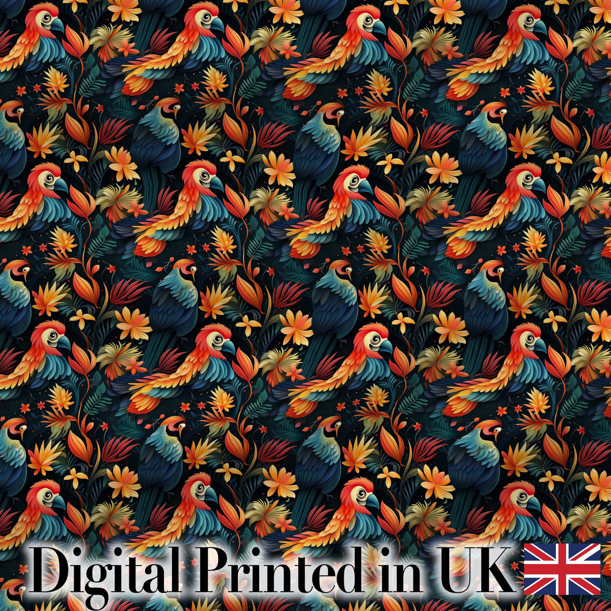 Colorful Tropical Parrot Floral Jungle Seamless Pattern Exotic Bird Textile Digital Print Fabric by the Metre UK Sewing Quilting Textile