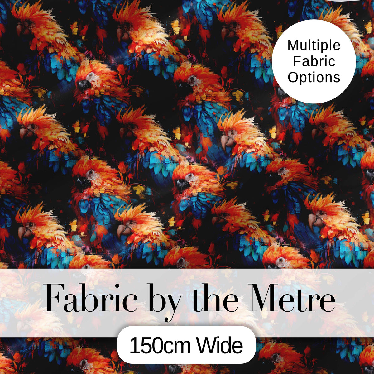 Vibrant Macaw Parrot Tropical Bird Seamless Pattern Dark Exotic Jungle Textile Digital Print Fabric by the Metre UK Sewing Quilting Textile