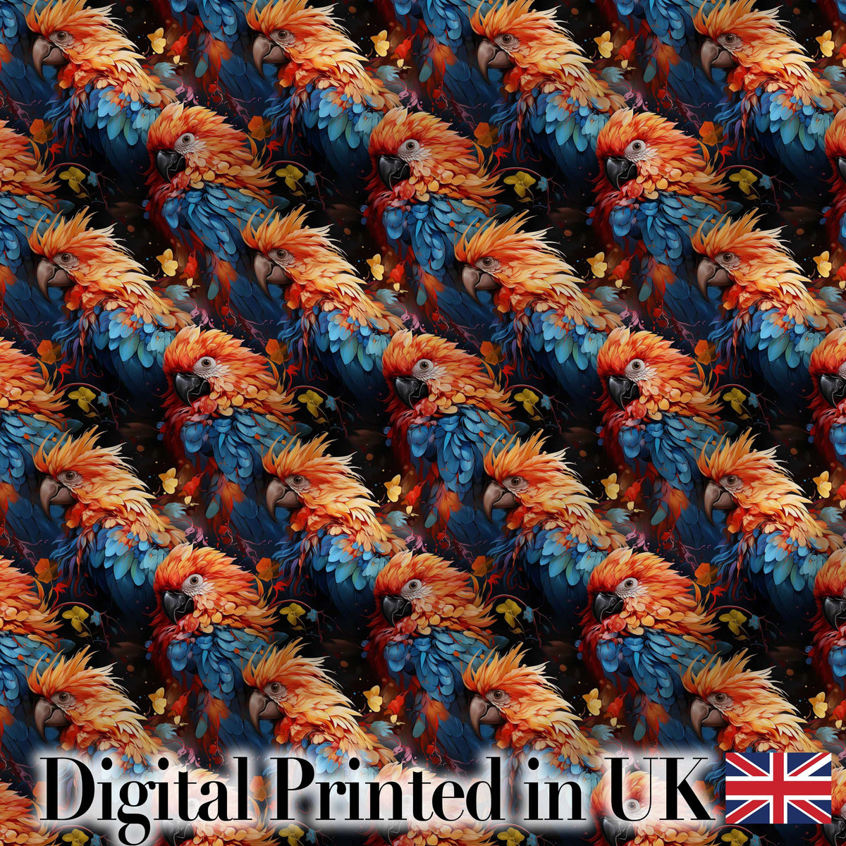 Vibrant Macaw Parrot Tropical Bird Seamless Pattern Dark Exotic Jungle Textile Digital Print Fabric by the Metre UK Sewing Quilting Textile