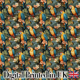 Bright Macaw Parrot Tropical Floral Seamless Pattern Exotic Jungle Textile Digital Print Fabric by the Metre UK Sewing Quilting Textile