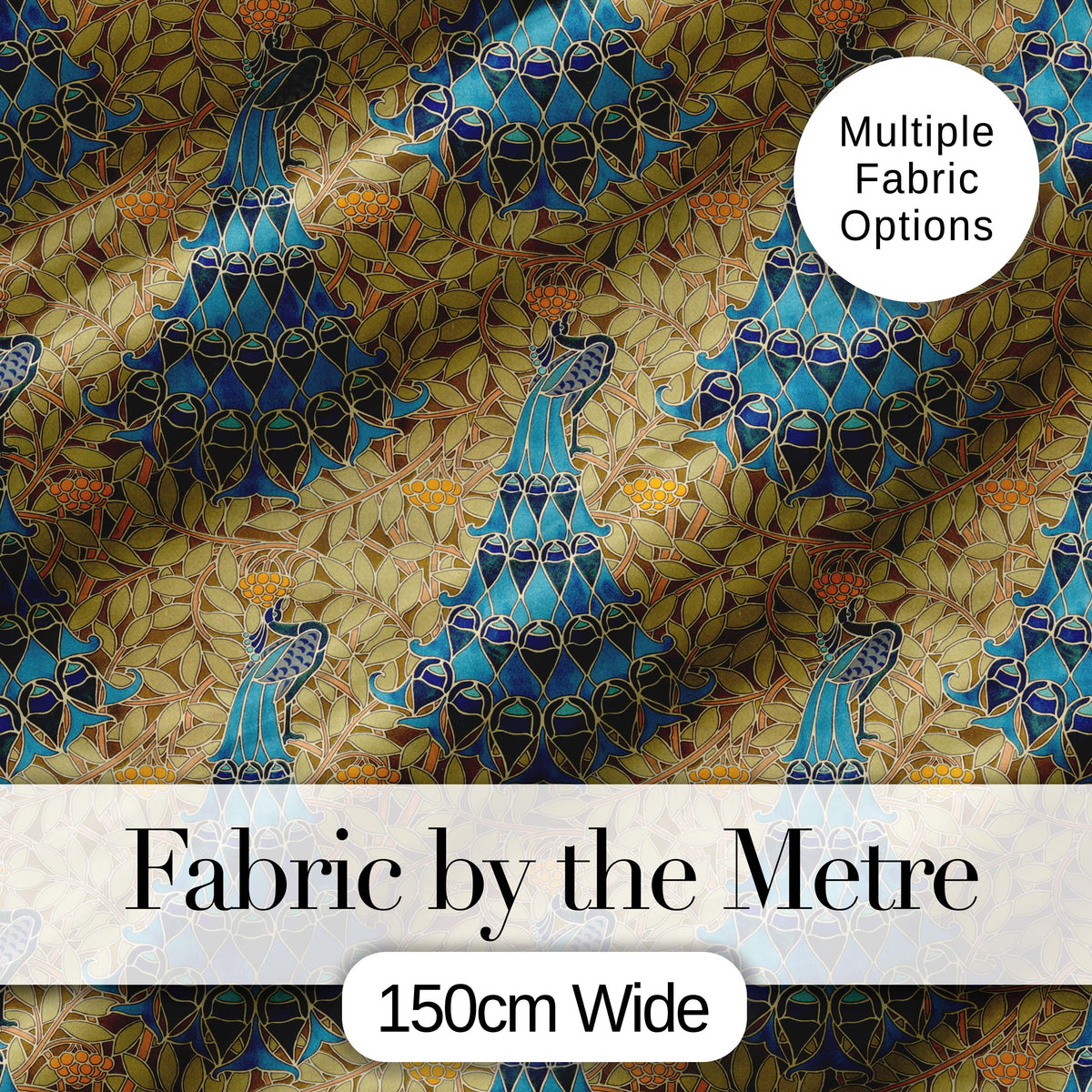 Vintage Art Nouveau Peacock Floral Seamless Pattern Ornamental Textile Fabric Digital Print Fabric by the Metre UK Sewing Quilting Textile