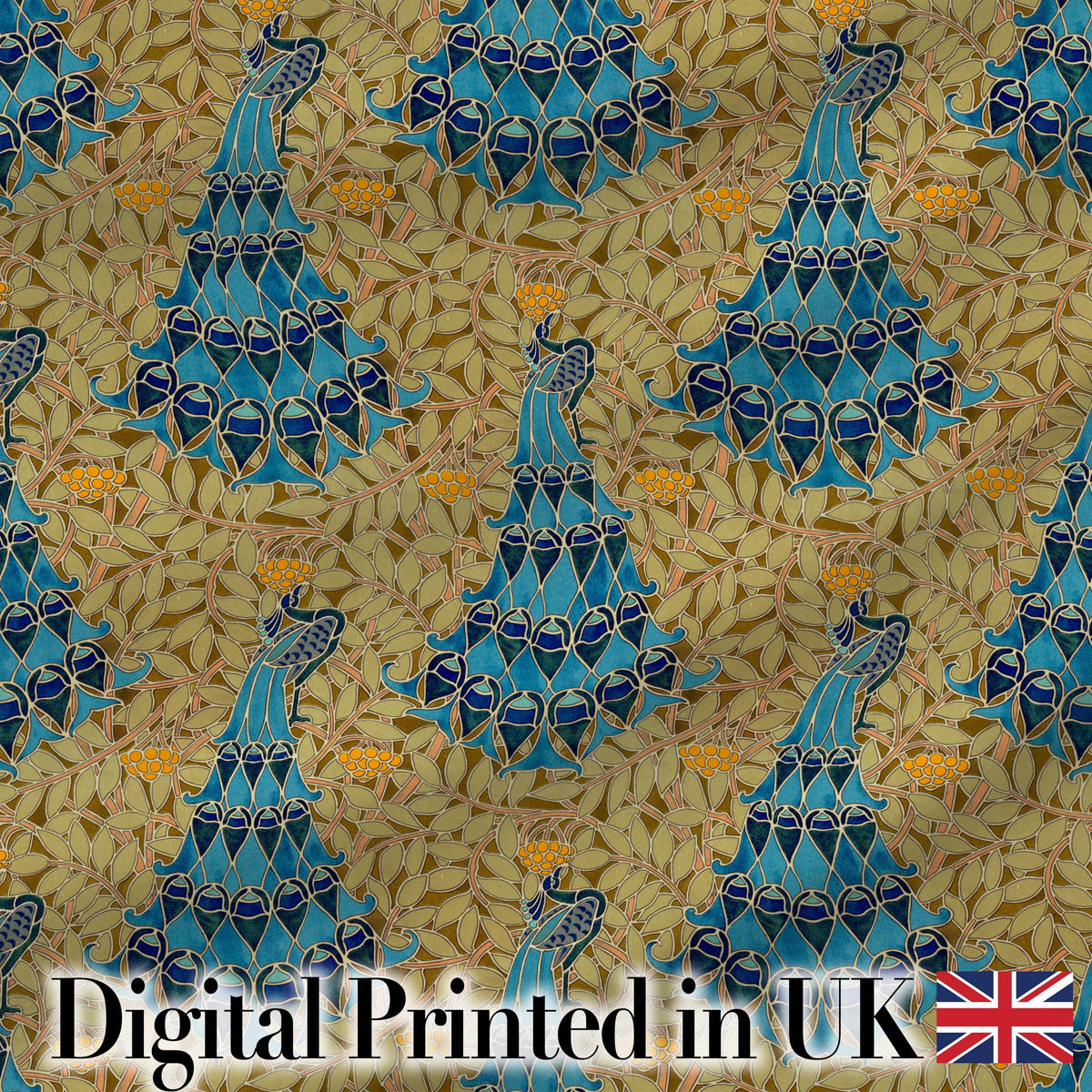 Vintage Art Nouveau Peacock Floral Seamless Pattern Ornamental Textile Fabric Digital Print Fabric by the Metre UK Sewing Quilting Textile