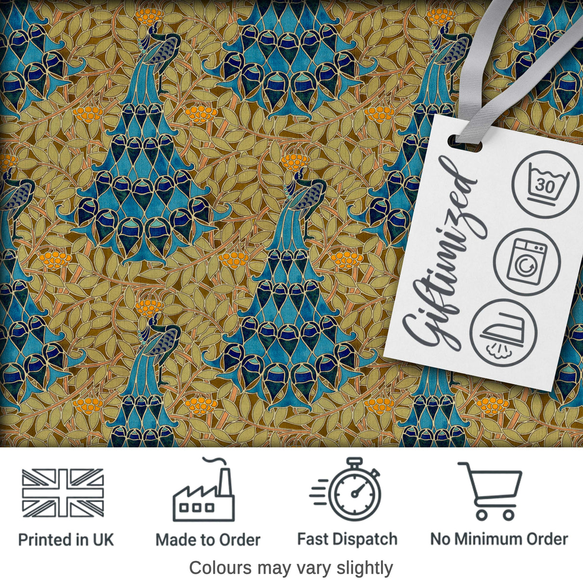 Vintage Art Nouveau Peacock Floral Seamless Pattern Ornamental Textile Fabric Digital Print Fabric by the Metre UK Sewing Quilting Textile