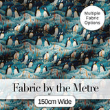 Adorable Penguin Birds Floral Meadow Seamless Pattern Soft Blue Textile Fabric Digital Print Fabric by the Metre UK Sewing Quilting Textile