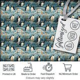 Adorable Penguin Birds Floral Meadow Seamless Pattern Soft Blue Textile Fabric Digital Print Fabric by the Metre UK Sewing Quilting Textile