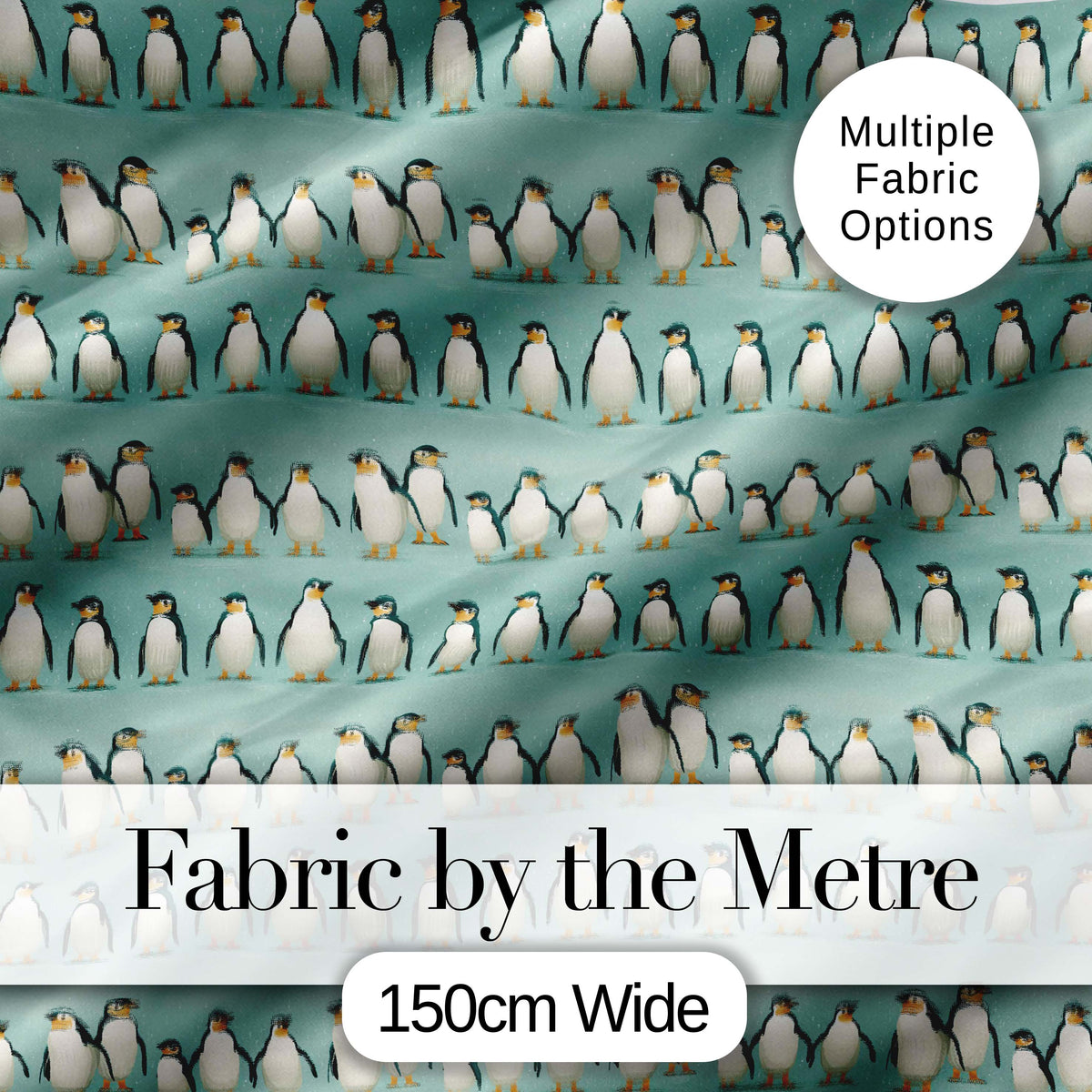 Cute Penguin Family Rows Minimal Seamless Pattern Soft Blue Background Fabric Digital Print Fabric by the Metre UK Sewing Quilting Textile