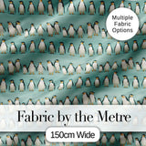 Cute Penguin Family Rows Minimal Seamless Pattern Soft Blue Background Fabric Digital Print Fabric by the Metre UK Sewing Quilting Textile