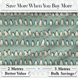 Cute Penguin Family Rows Minimal Seamless Pattern Soft Blue Background Fabric Digital Print Fabric by the Metre UK Sewing Quilting Textile