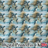 Penguin Birds by Water Grassland Seamless Pattern Artistic Nature Fabric Digital Print Fabric by the Metre UK Sewing Quilting Textile