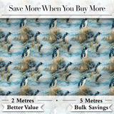 Penguin Birds by Water Grassland Seamless Pattern Artistic Nature Fabric Digital Print Fabric by the Metre UK Sewing Quilting Textile