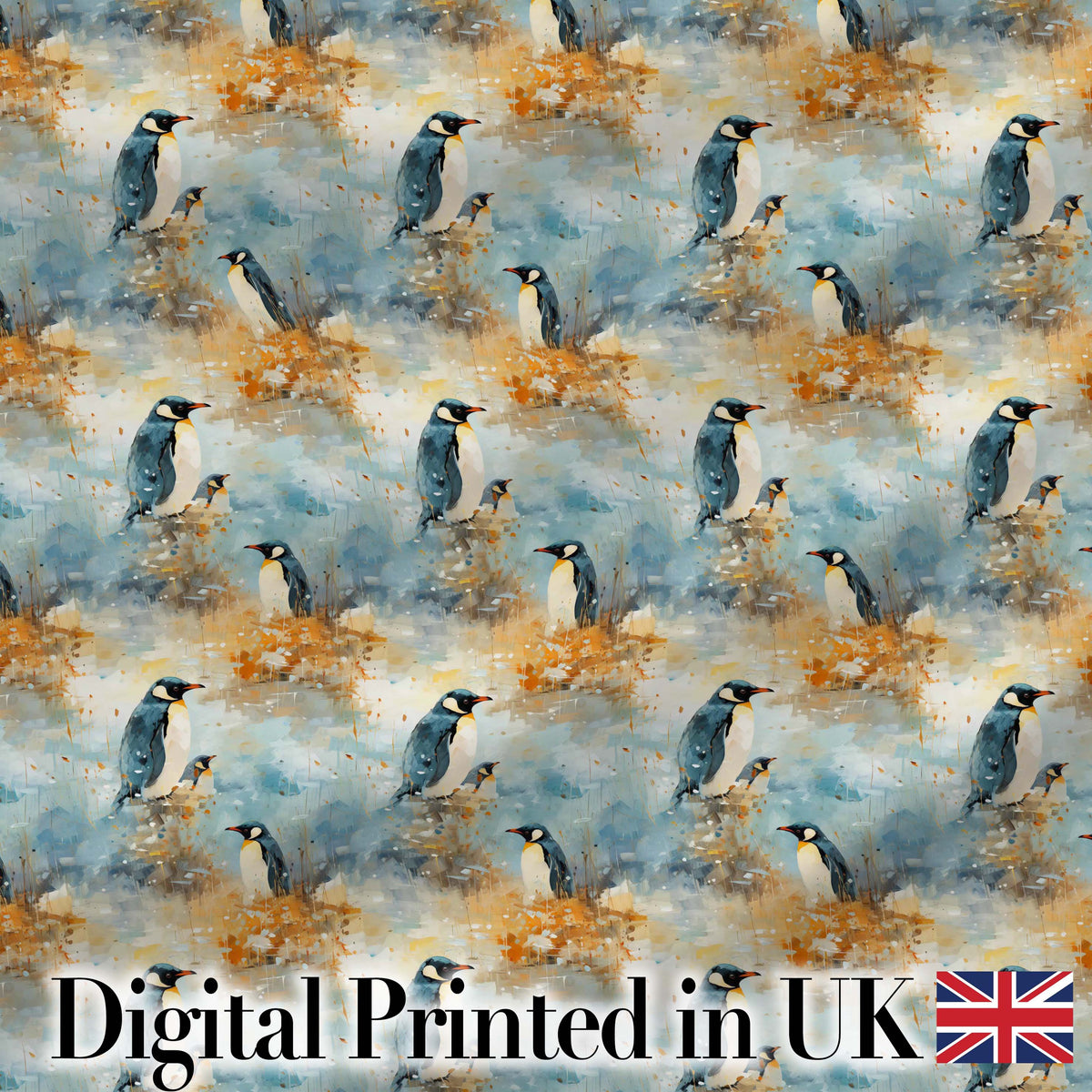Abstract Penguin Birds Artistic Brush Style Seamless Pattern Modern Fabric Digital Print Fabric by the Metre UK Sewing Quilting Textile