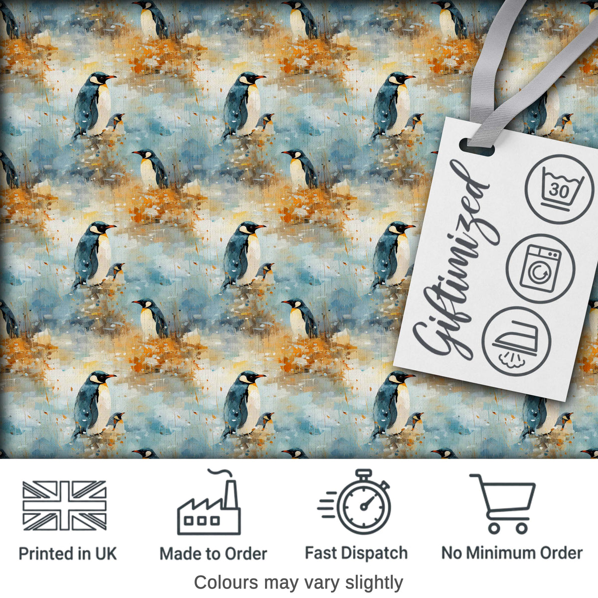 Abstract Penguin Birds Artistic Brush Style Seamless Pattern Modern Fabric Digital Print Fabric by the Metre UK Sewing Quilting Textile