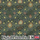 Ornate William Morris Style Floral Pattern Green Botanical Textile Fabric Digital Print Fabric by the Metre UK Sewing Quilting Textile