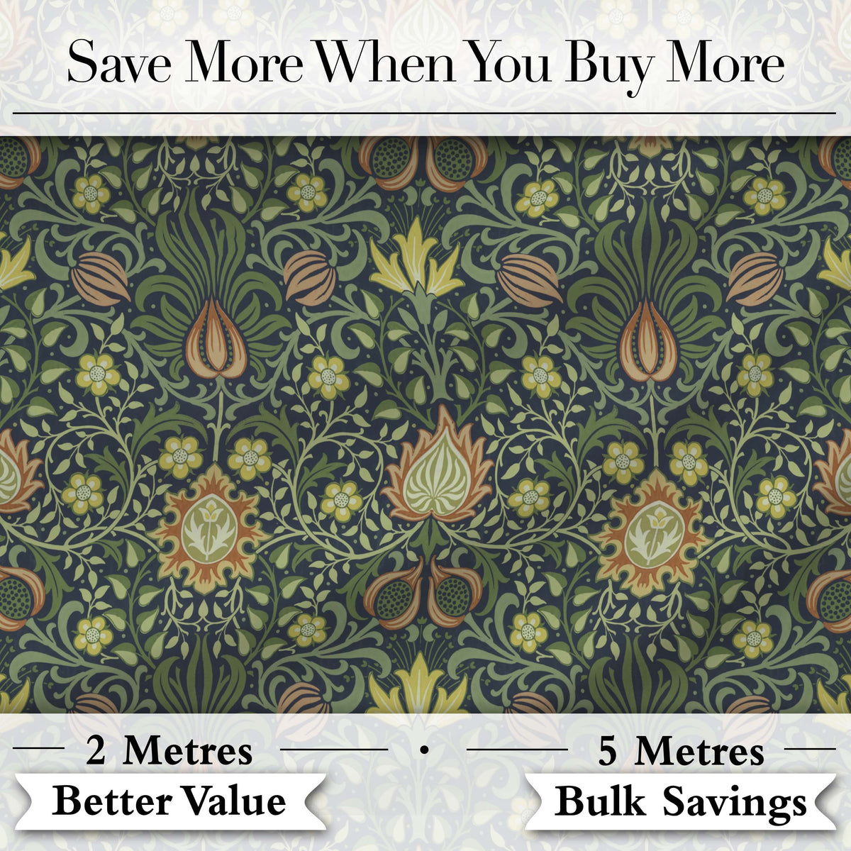 Ornate William Morris Style Floral Pattern Green Botanical Textile Fabric Digital Print Fabric by the Metre UK Sewing Quilting Textile