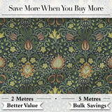 Ornate William Morris Style Floral Pattern Green Botanical Textile Fabric Digital Print Fabric by the Metre UK Sewing Quilting Textile