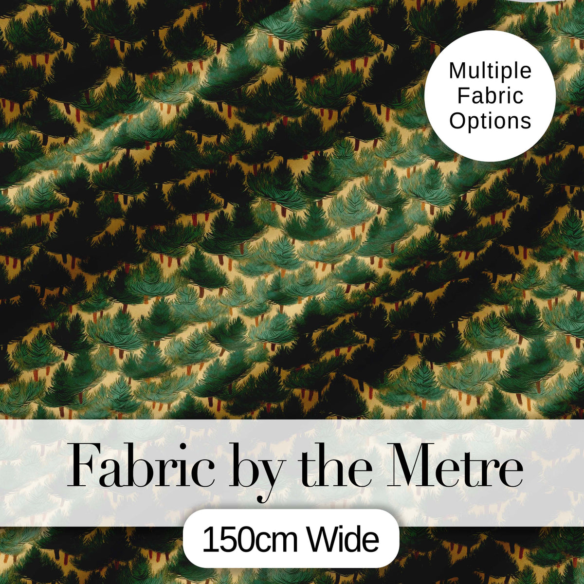Dense Pine Forest Trees Seamless Pattern Rustic Woodland Nature Fabric Digital Print Fabric by the Metre UK Sewing Quilting Textile