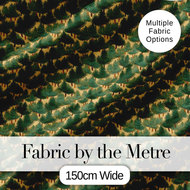 Dense Pine Forest Trees Seamless Pattern Rustic Woodland Nature Fabric Digital Print Fabric by the Metre UK Sewing Quilting Textile