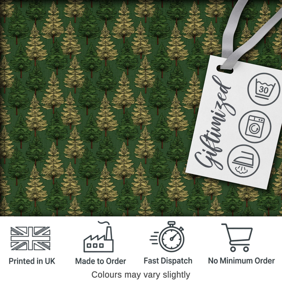 Vintage Pine Tree Forest Repeat Seamless Pattern Classic Woodland Fabric Digital Print Fabric by the Metre UK Sewing Quilting Textile