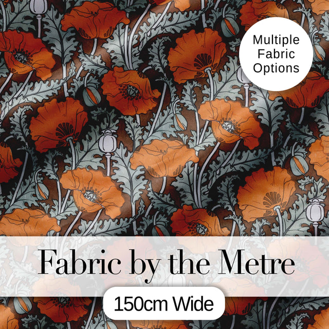 Retro Orange Poppy Flowers Seamless Pattern Botanical Floral Fabric Digital Print Fabric by the Metre UK Sewing Quilting Textile