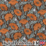 Retro Orange Poppy Flowers Seamless Pattern Botanical Floral Fabric Digital Print Fabric by the Metre UK Sewing Quilting Textile