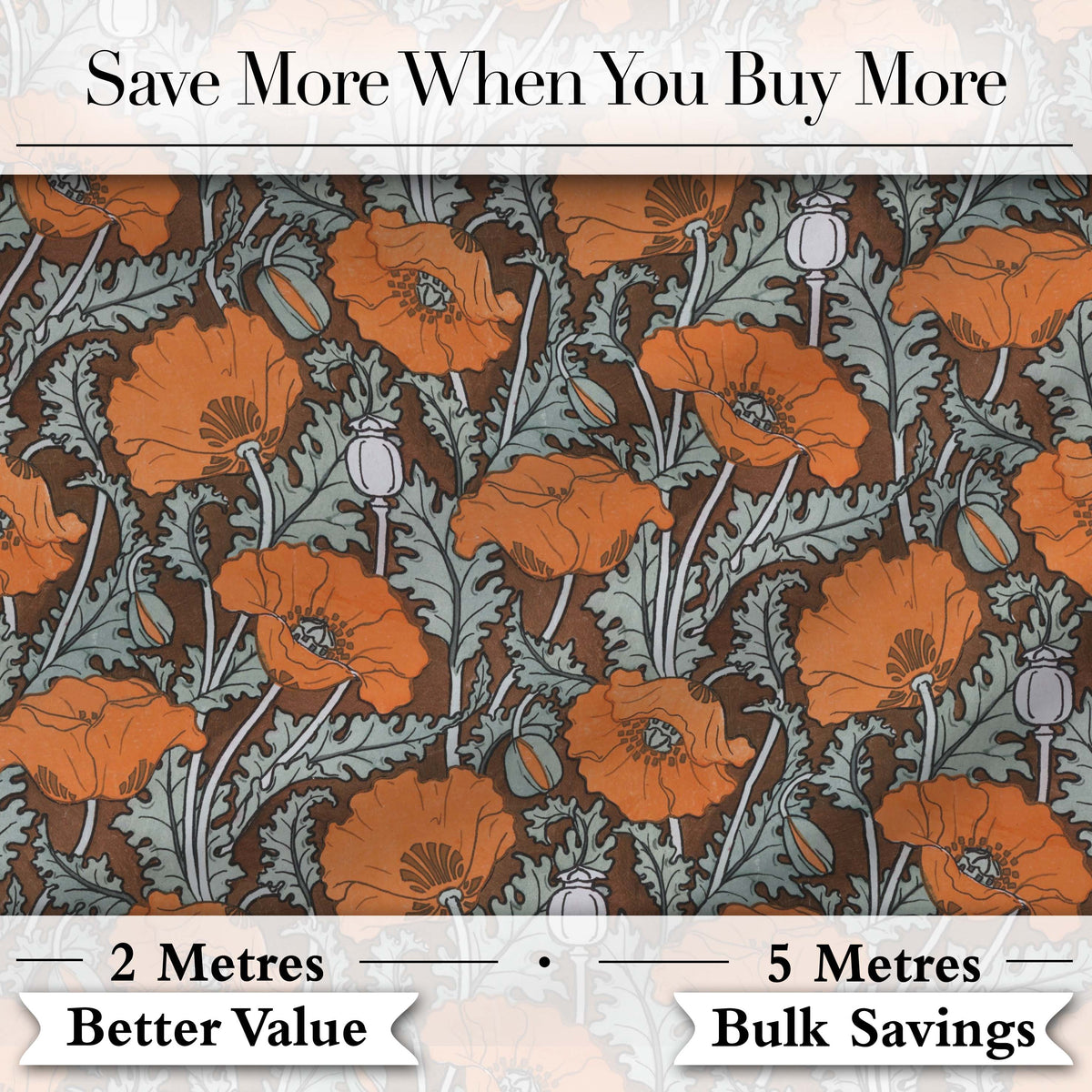 Retro Orange Poppy Flowers Seamless Pattern Botanical Floral Fabric Digital Print Fabric by the Metre UK Sewing Quilting Textile