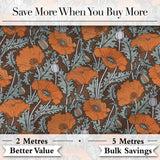 Retro Orange Poppy Flowers Seamless Pattern Botanical Floral Fabric Digital Print Fabric by the Metre UK Sewing Quilting Textile