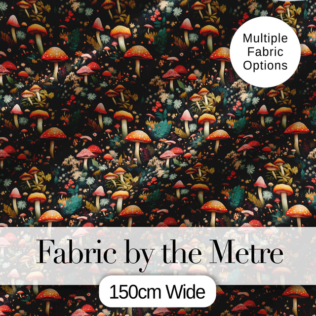 Whimsical Mushroom Garden Seamless Pattern Botanical Woodland Fabric Digital Print Fabric by the Metre UK Sewing Quilting Textile