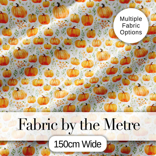 Watercolor Pumpkins Autumn Harvest Seamless Pattern Fall Season Fabric Digital Print Fabric by the Metre UK Sewing Quilting Textile