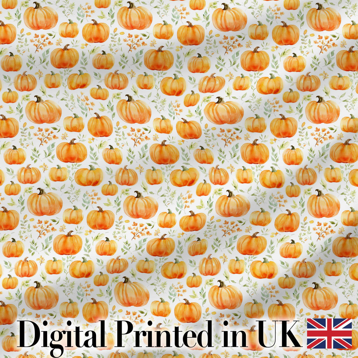 Watercolor Pumpkins Autumn Harvest Seamless Pattern Fall Season Fabric Digital Print Fabric by the Metre UK Sewing Quilting Textile