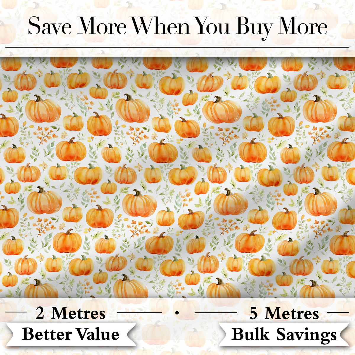Watercolor Pumpkins Autumn Harvest Seamless Pattern Fall Season Fabric Digital Print Fabric by the Metre UK Sewing Quilting Textile
