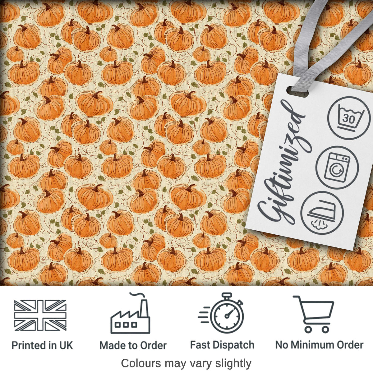 Vintage Pumpkin Vine Seamless Pattern Autumn Botanical Fabric Digital Print Fabric by the Metre UK Sewing Quilting Textile