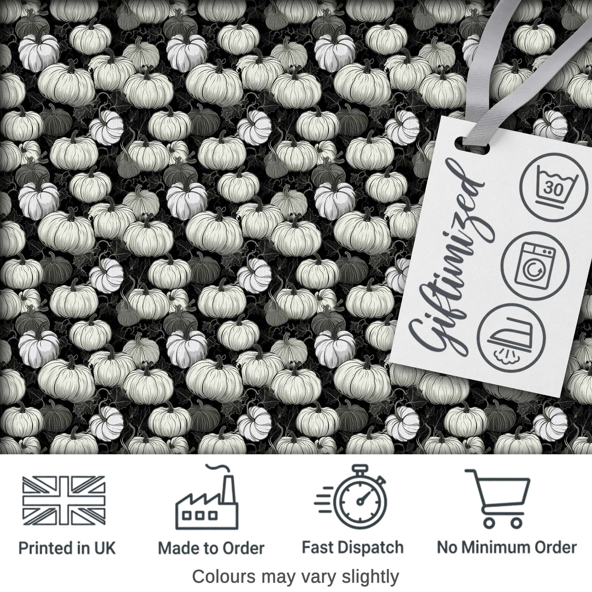 Monochrome Pumpkin Pattern Seamless Design Halloween Theme Fabric Digital Print Fabric by the Metre UK Sewing Quilting Textile
