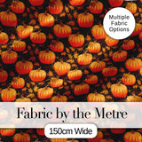 Autumn Pumpkins and Falling Leaves Seamless Pattern Dark Background Fabric Digital Print Fabric by the Metre UK Sewing Quilting Textile