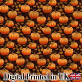 Autumn Pumpkins and Falling Leaves Seamless Pattern Dark Background Fabric Digital Print Fabric by the Metre UK Sewing Quilting Textile
