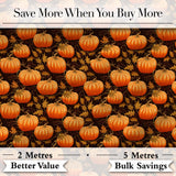 Autumn Pumpkins and Falling Leaves Seamless Pattern Dark Background Fabric Digital Print Fabric by the Metre UK Sewing Quilting Textile