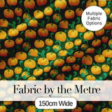 Golden Pumpkin Harvest with Swirling Vines Seamless Green Background Fabric Digital Print Fabric by the Metre UK Sewing Quilting Textile