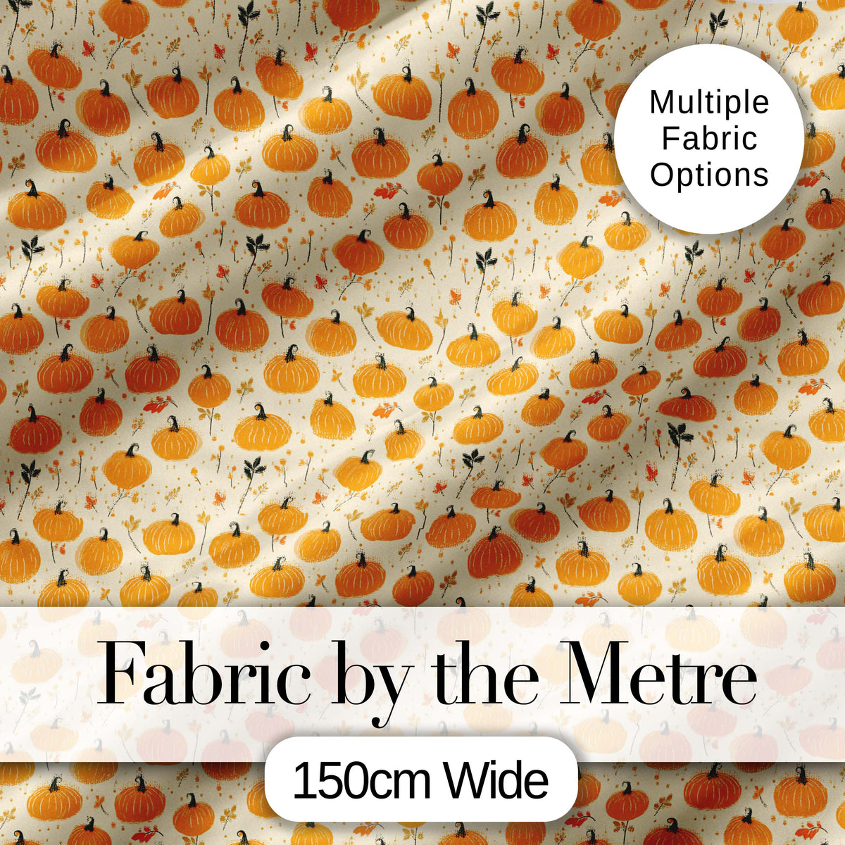 Cute Small Pumpkins and Floral Sprigs Seamless Pattern Light Background Fabric Digital Print Fabric by the Metre UK Sewing Quilting Textile