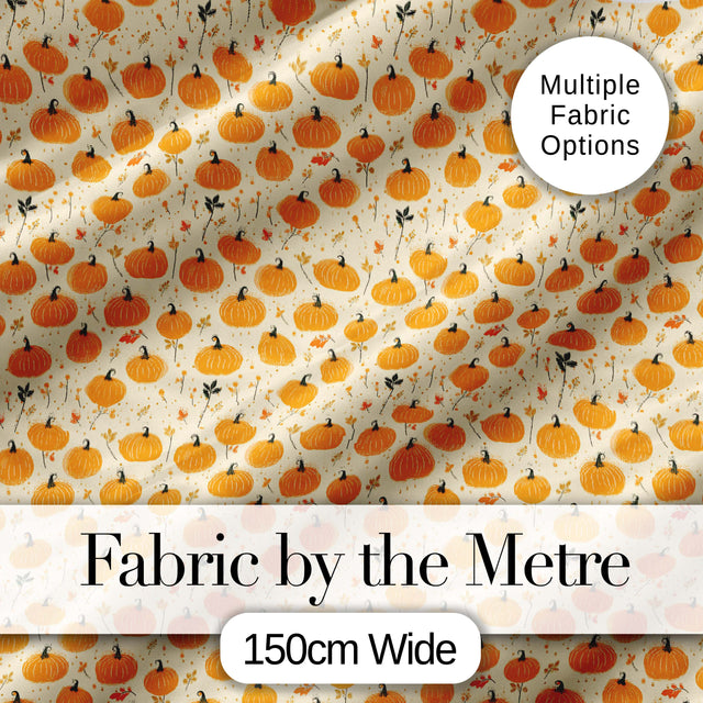 Cute Small Pumpkins and Floral Sprigs Seamless Pattern Light Background Fabric Digital Print Fabric by the Metre UK Sewing Quilting Textile